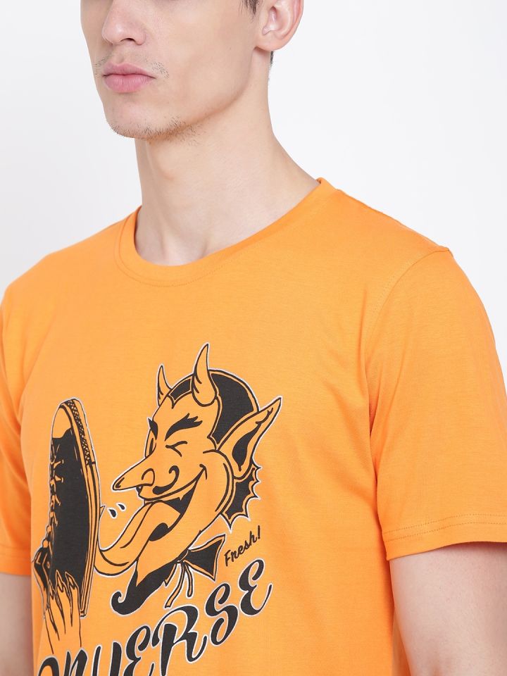 Converse Men Orange Printed Round Neck T shirt