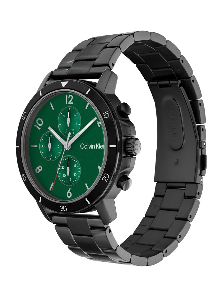 Calvin Klein Men Gauge Sport Green Dial Black Straps Multi Function Watch 25200069