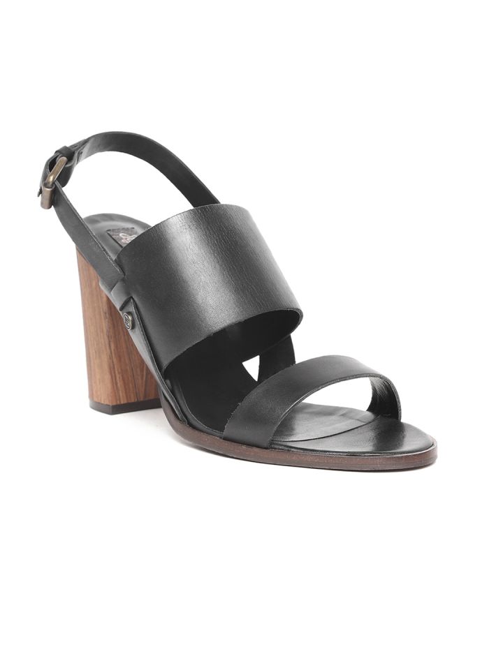 Superdry Women Black Solid Leather Sandals