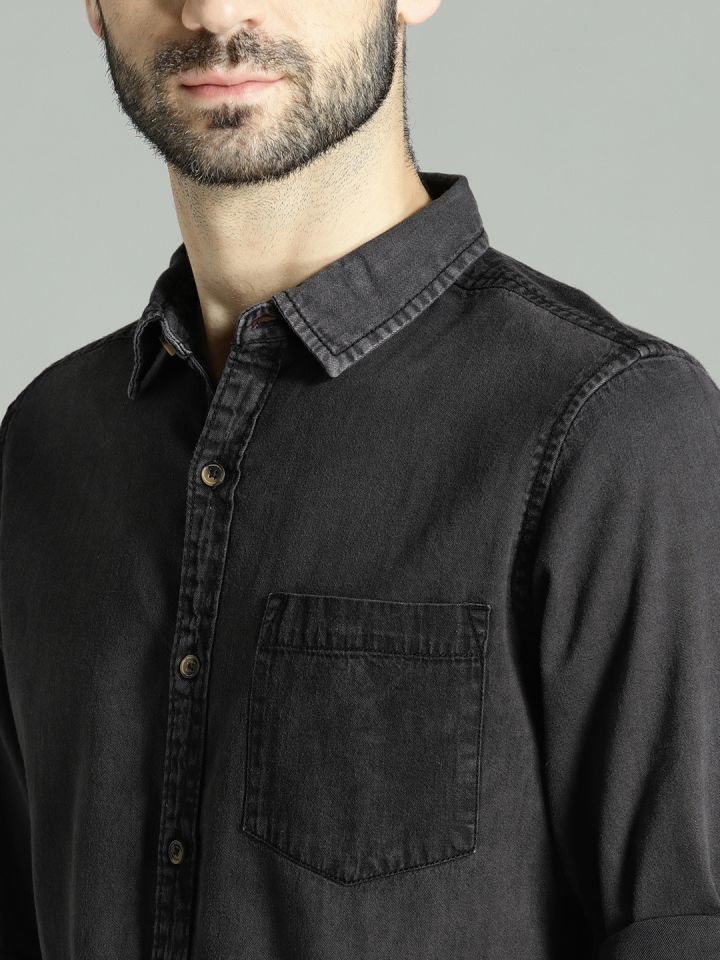 Washed black outlet denim shirt