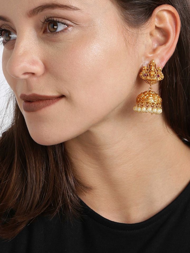 Buy Rubans Gold Plated Dome Shaped Jhumkas Earrings for Women