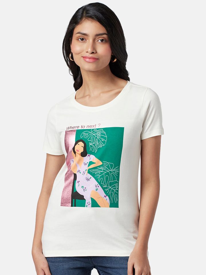 Honey by Pantaloons Women Graphic Printed Cotton T Shirt