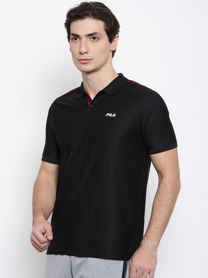 Buy FILA Men Black Solid Polo Collar T Shirt Tshirts for Men