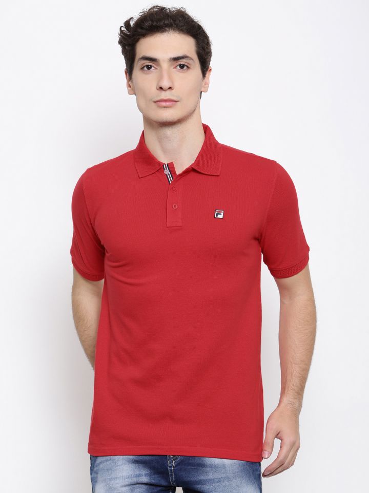 FILA Men Red Solid Polo Collar Pure Cotton T shirt