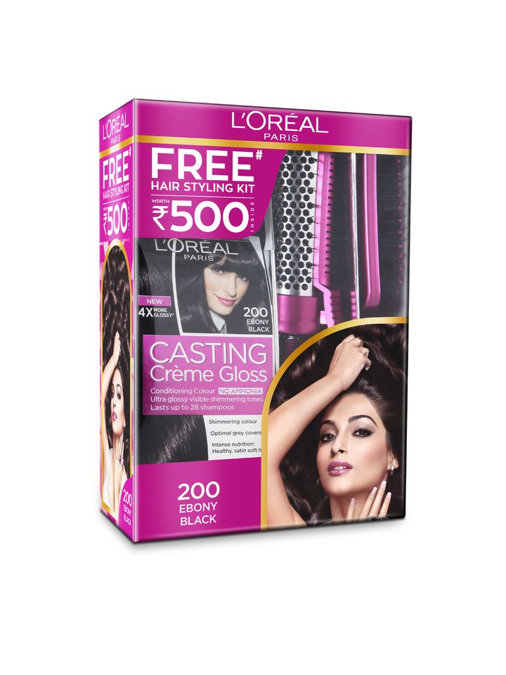 Buy L Oreal Paris Casting Creme Gloss 200 Ebony Black With Free Hair Styling Kit Hair Colour For Women 2185721 Myntra Matu kopšana » matu krāsās. l oreal paris casting creme gloss 200 ebony black with free hair styling kit
