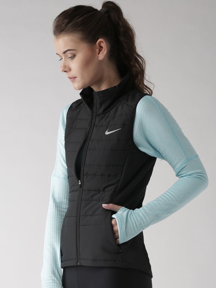 Nike Women Black AS Essential Vest Solid Insulator Quilted Running Jacket
