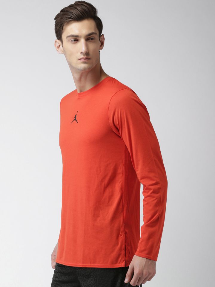 Nike Men Rust Orange Solid Round Neck NBA JORDAN 23 Alpha Training T shirt