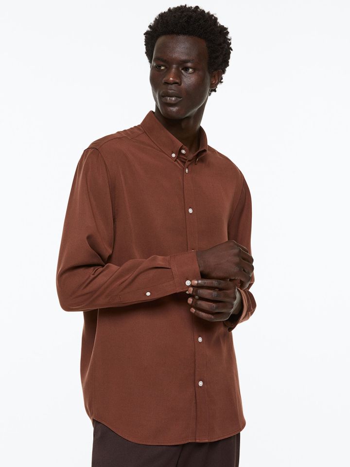 Mens brown button up dress shirts hotsell