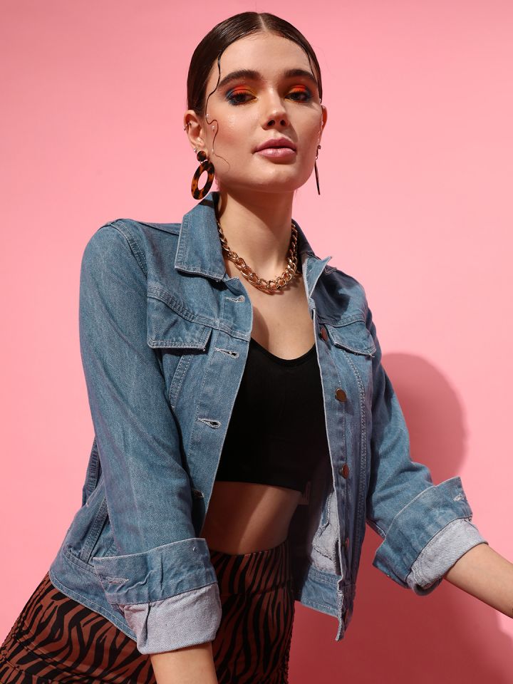 Blue solid discount denim jacket