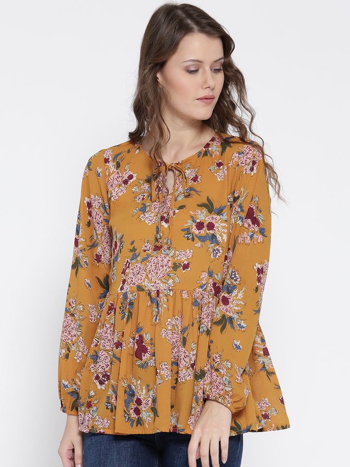 Mustard yellow floral top clearance