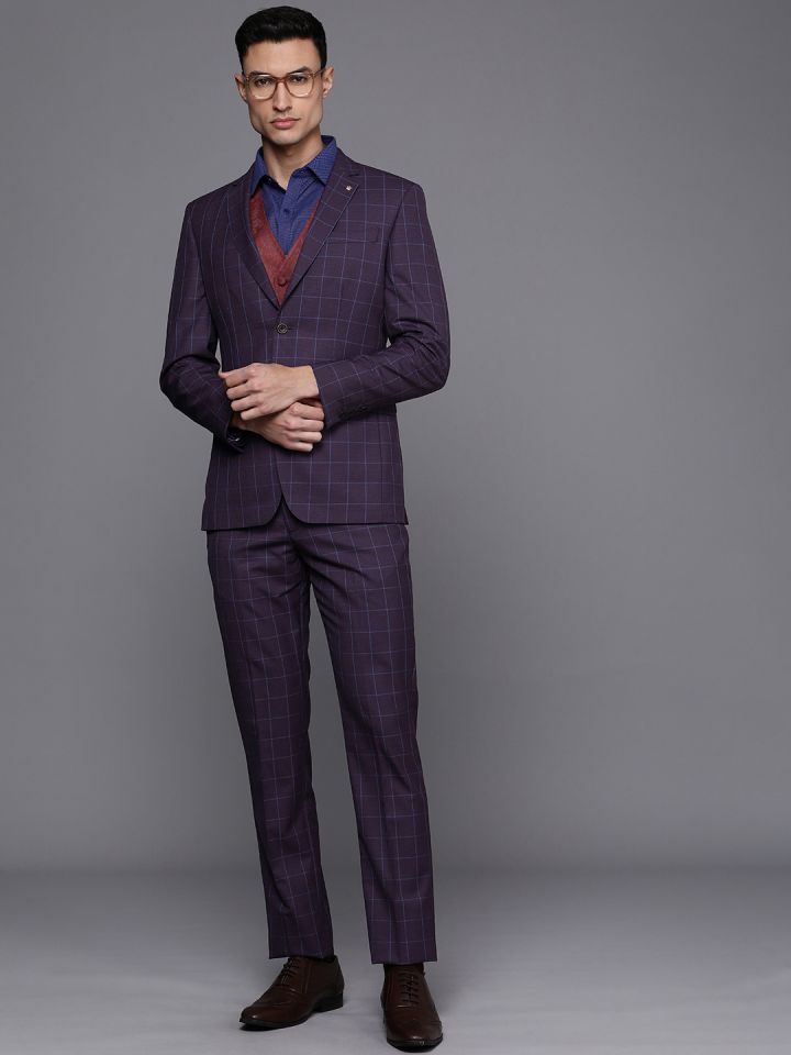 Buy LOUIS PHILIPPE Purple Mens Slim Fit Textured Suit