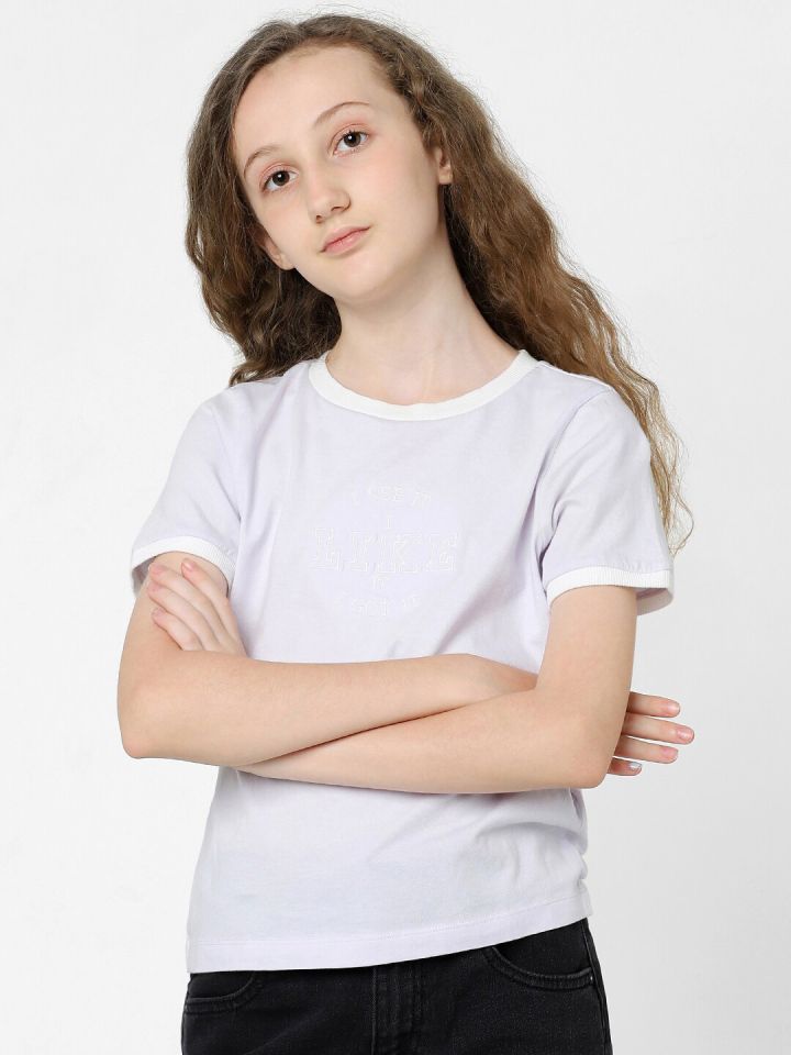 KIDS ONLY Girls Ribbed Round Neck Cotton T shirt