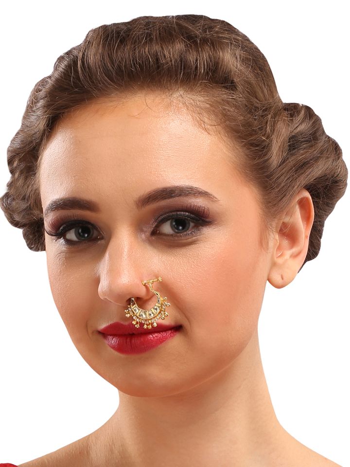 Yosshita Neha Gold Toned White Stone Studded Nose Ring