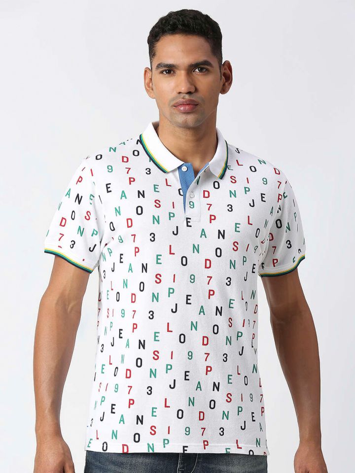 Buy Pepe Jeans Typography Printed Polo Collar Pure Cotton T Shirt