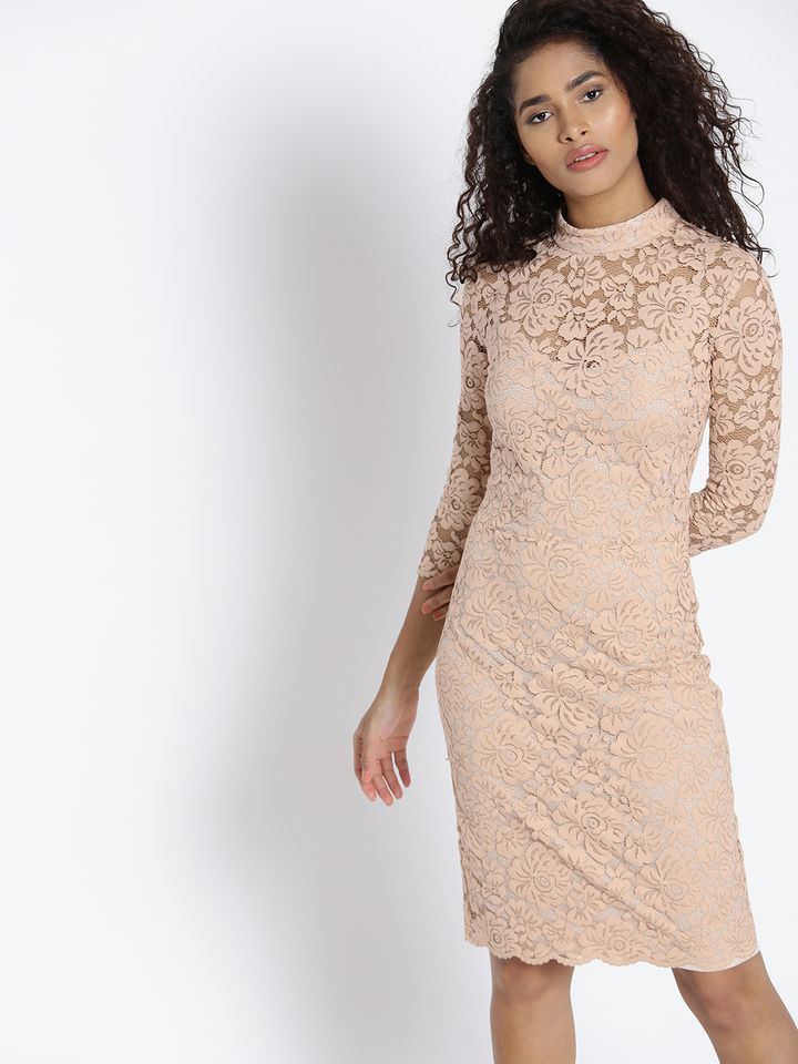 long beige lace dress
