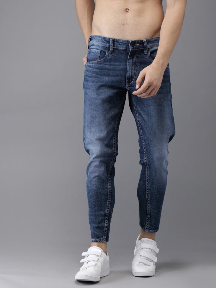 Moda Rapido Men Blue Slim Tapered Fit Mid-Rise Clean Look Stretchable  Cropped Jeans