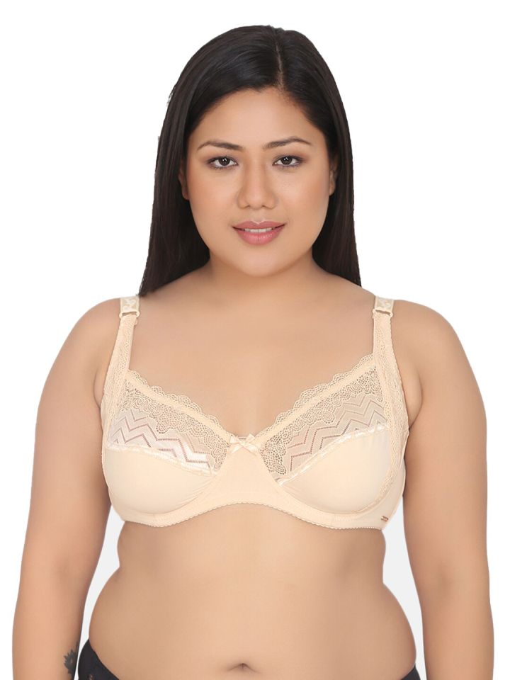  Womens Full Coverage Floral Lace Underwired Bra Plus Size  Non Padded Comfort Bra 38D White