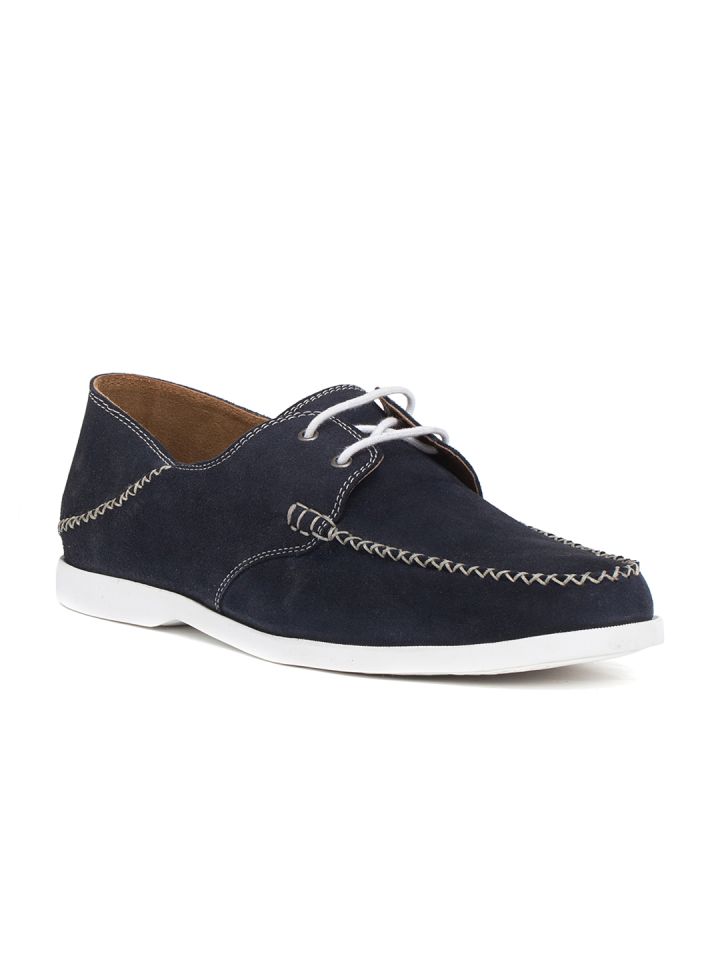 Buy Bata Men Blue Solid Leather Loafers Casual Shoes for Men