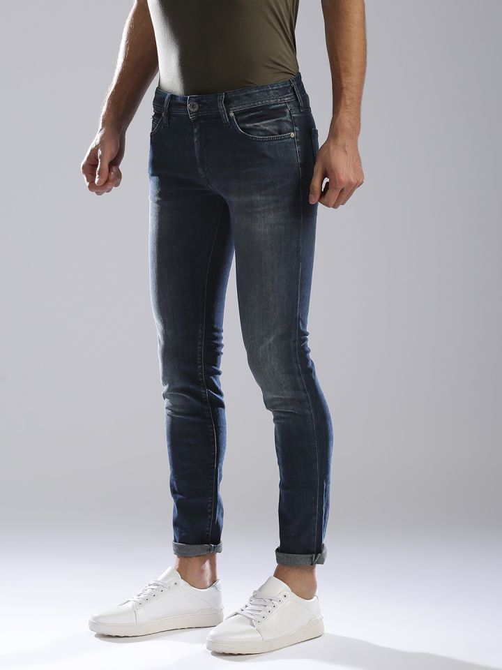 GAS Men Blue SAX Zip Skinny Fit Low Rise Clean Look Stretchable Jeans