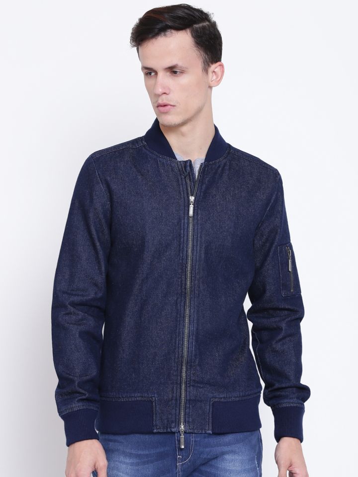 Buy United Colors Of Benetton Men Navy Blue Solid Denim Bomber