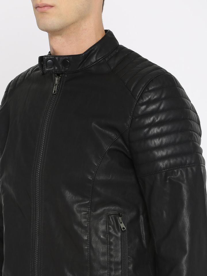 Buy Wrangler Men Black Solid Biker Slim 