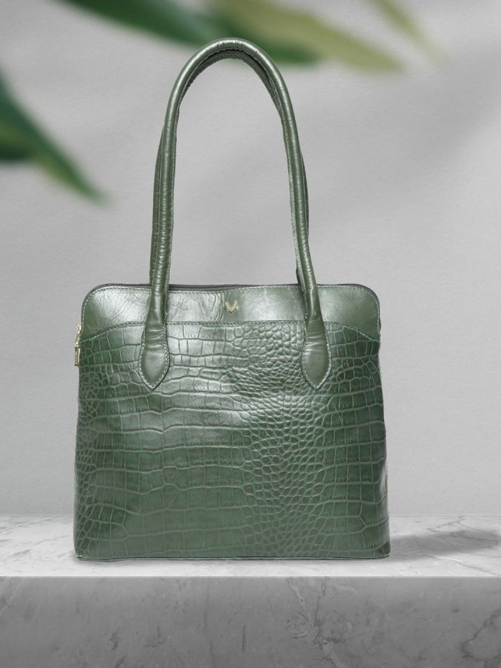 Buy Hidesign Brick Navy Leather Croc Textured Handheld Bag
