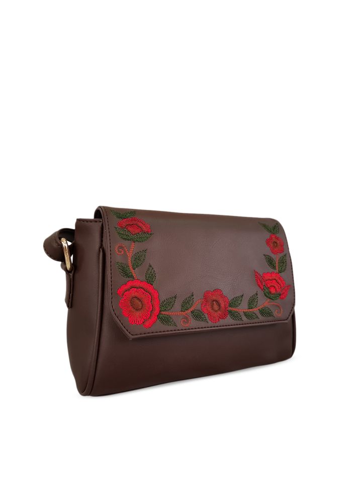 Buy Toteteca Brown Floral Embroidered Sling Bag Handbags for