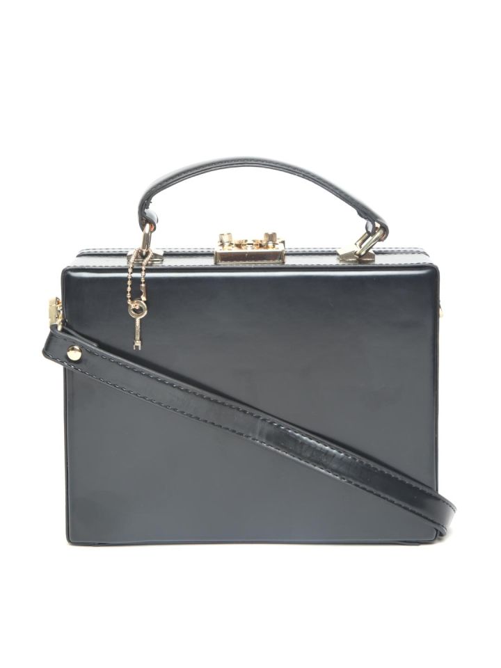 Mango black solid handheld shop bag with detachable sling strap