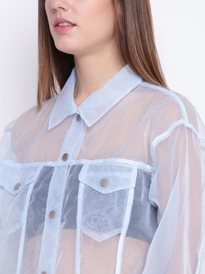 FOREVER 21 Women Blue Solid Lightweight Sheer Jacket