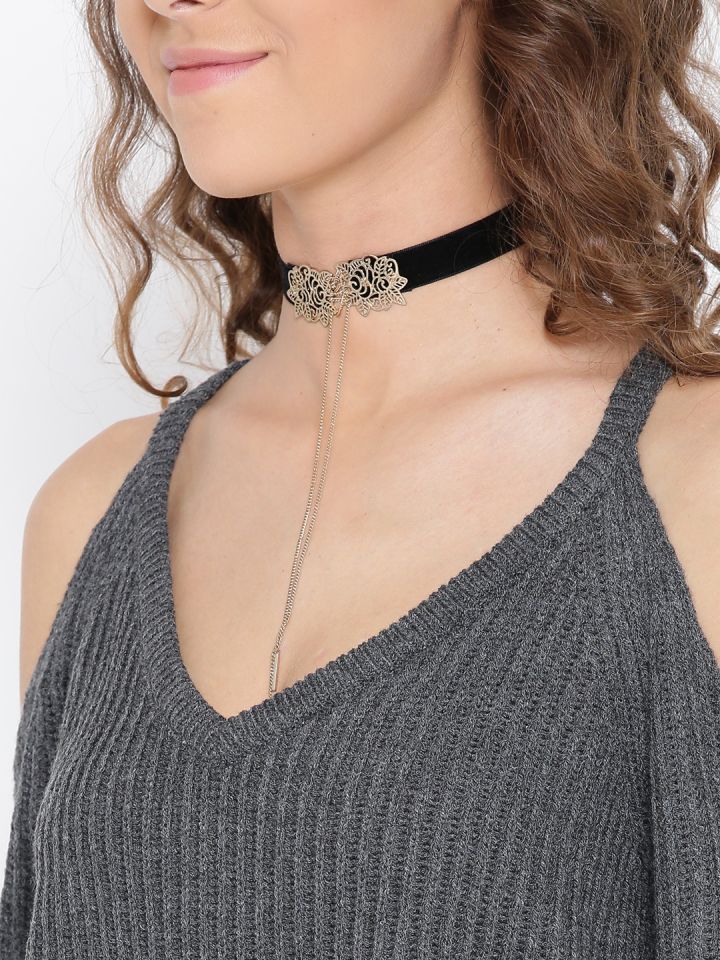 FOREVER 21 Women Charcoal Grey Cold Shoulder Sweater
