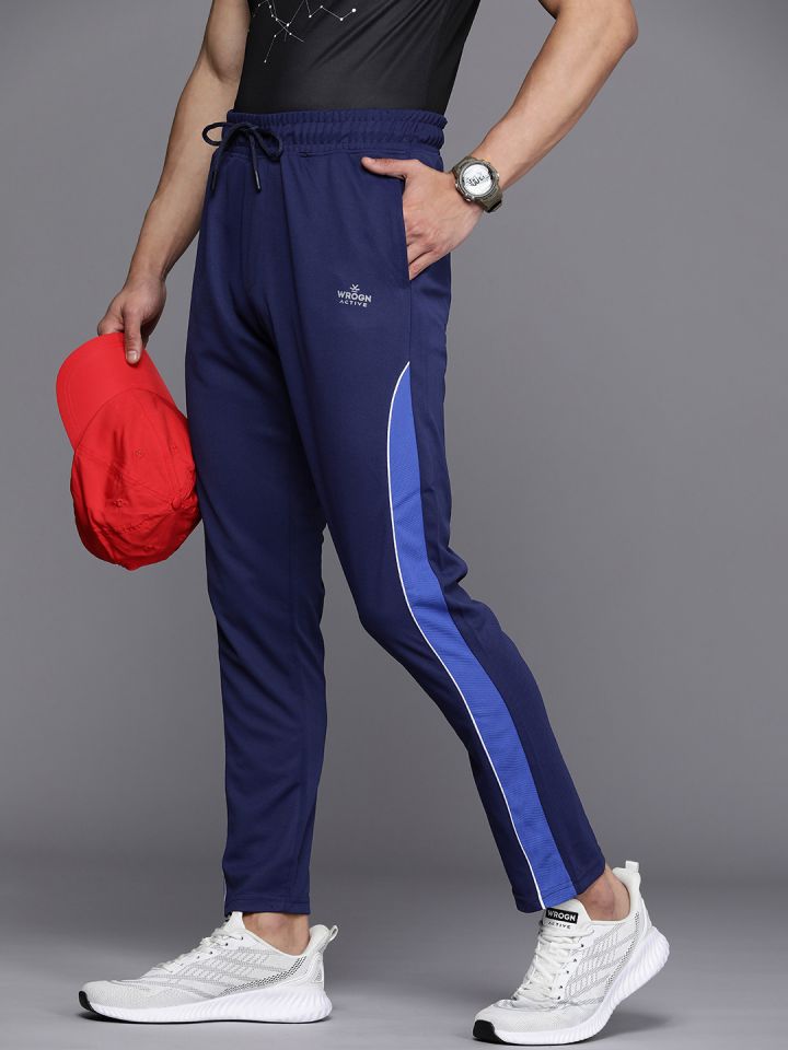WROGN ACTIVE Men Dry Pro Colourblocked Mid Rise Knitted Track Pants