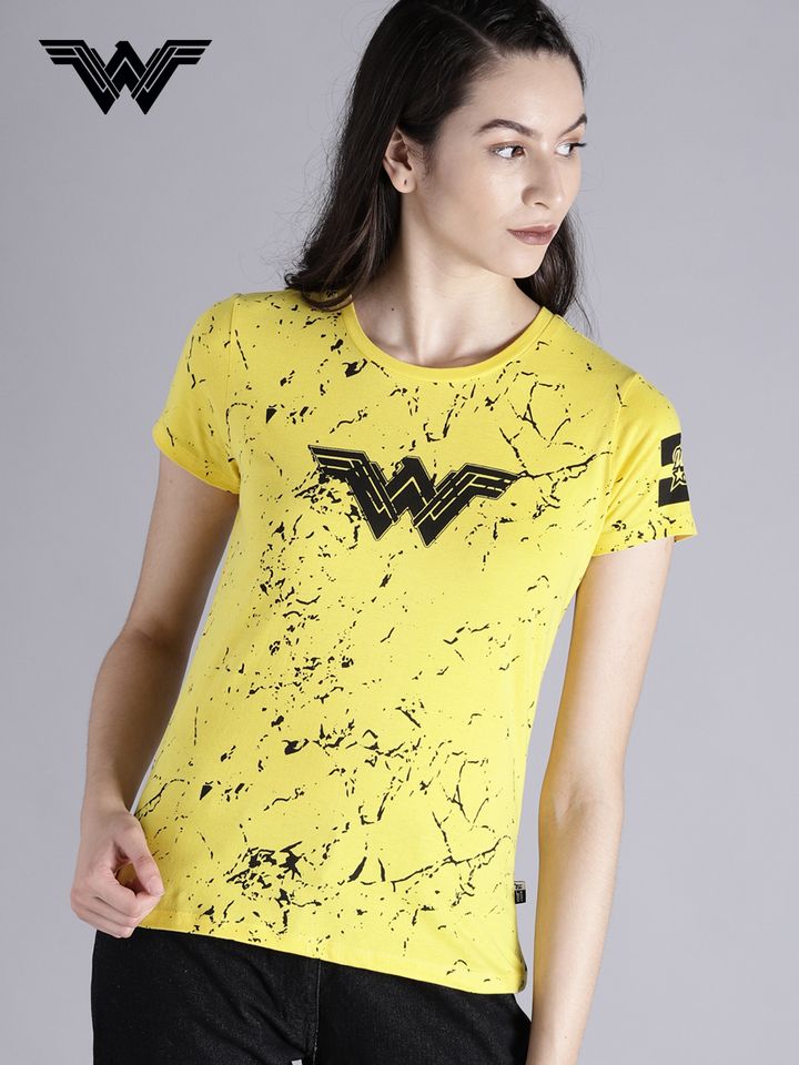 Yellow Printed Round Neck Pure Cotton 
