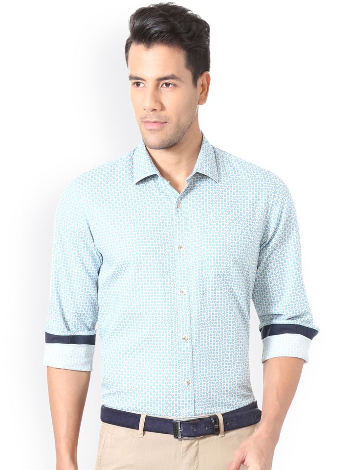 Buy Peter England Casuals Men Blue White Slim Fit Printed Smart