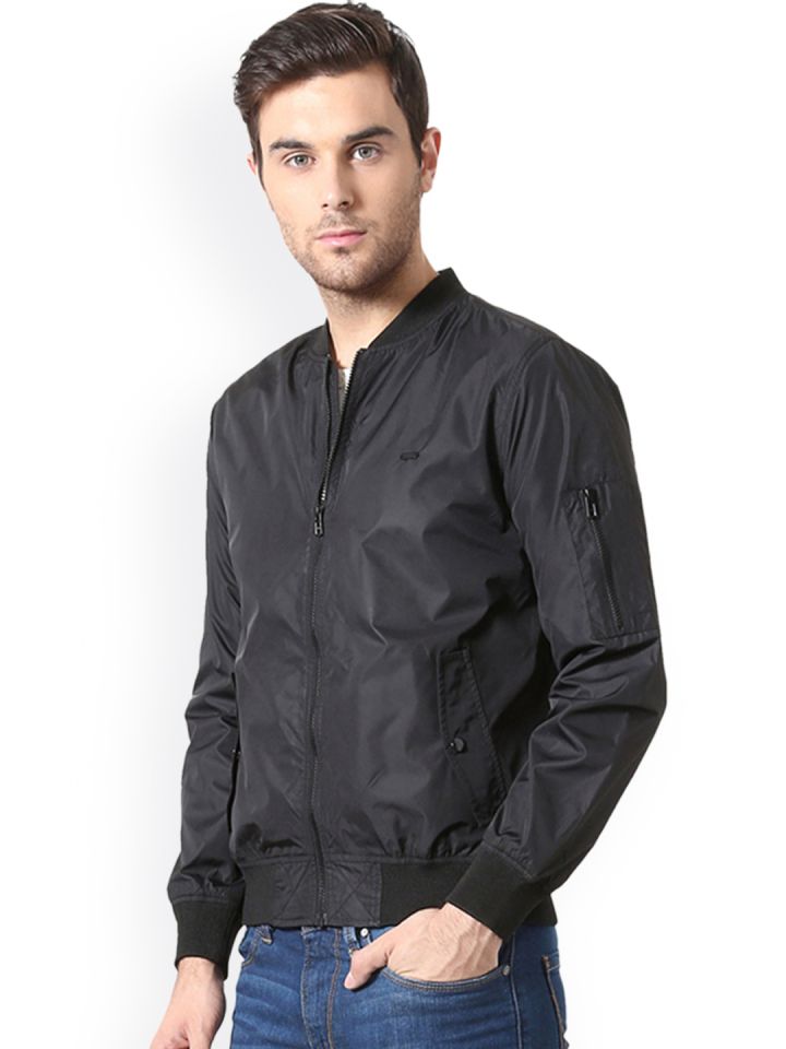 Buy Peter England Casuals Men Black Solid Bomber Jacket Jackets