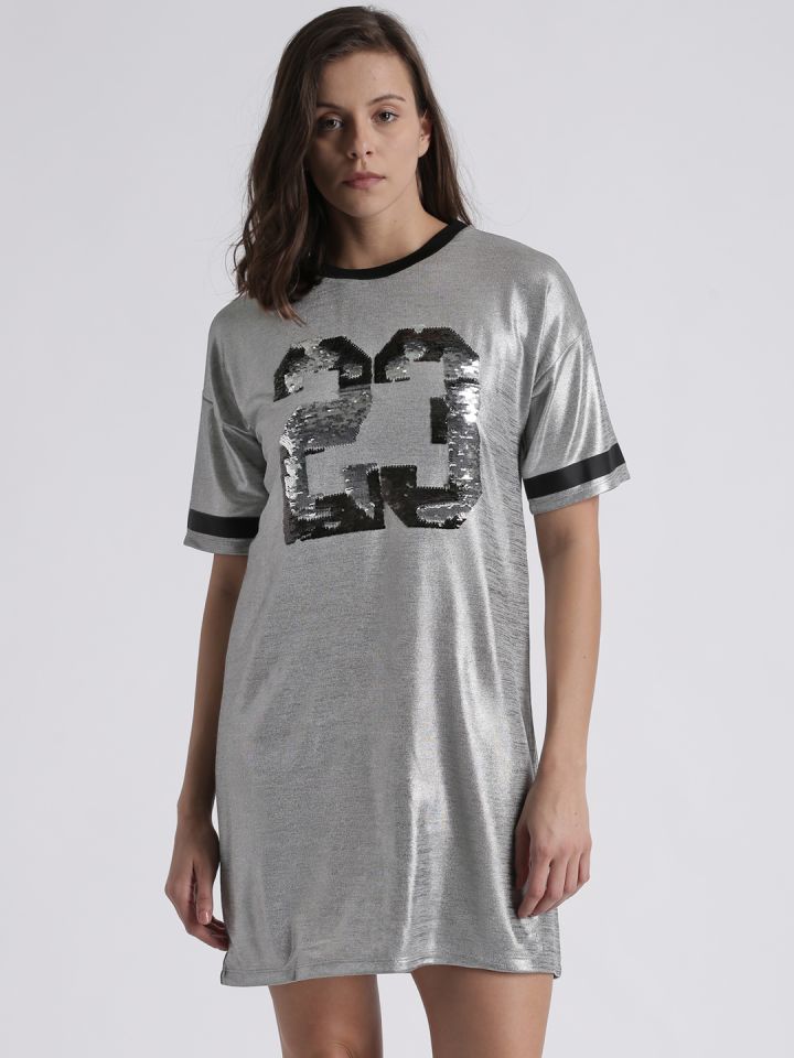 Splash Women Grey Embellished T shirt Dress