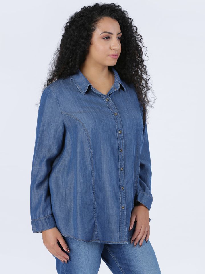 Splash Women Blue Regular Fit Solid Denim Shirt