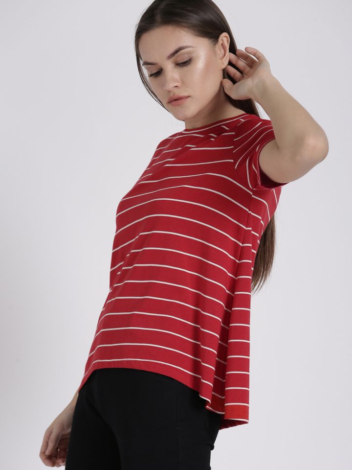 Women's red and white striped t shirt hotsell