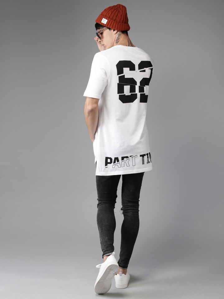 Buy Moda Rapido Men White Printed Longline Pure Cotton T Shirt