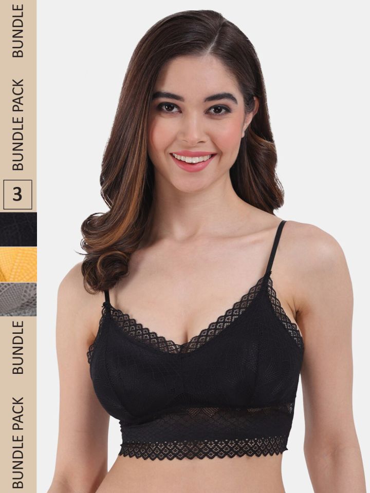 Clovia Padded Non-Wired Solid Bridal Bra in Black - Lace at Rs
