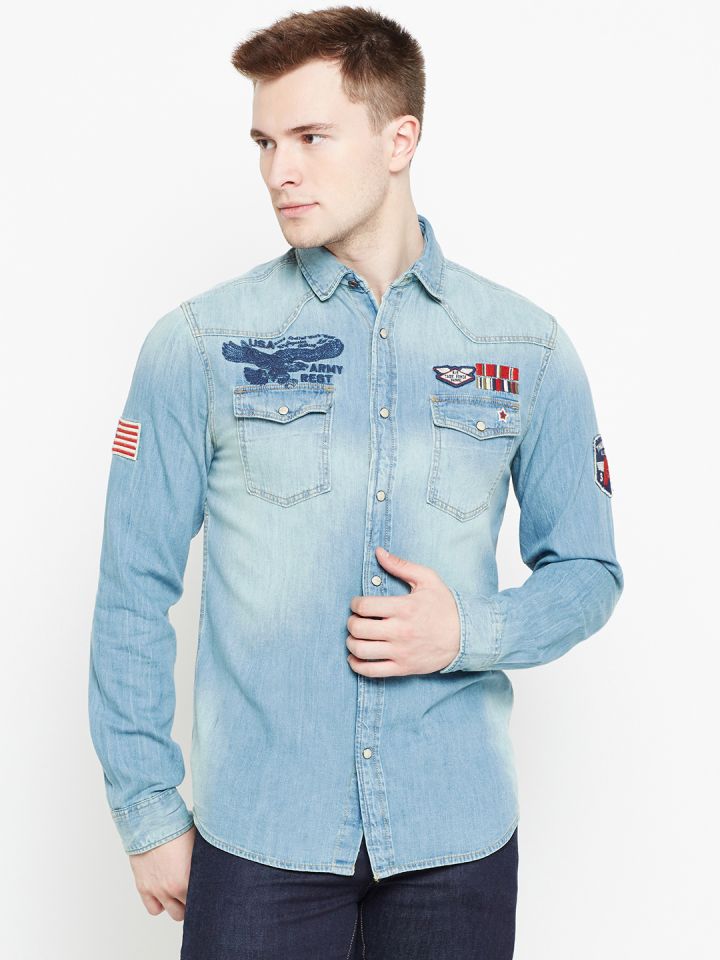 Buy Jack Jones Men Blue Washed Denim Shirt Shirts for Men