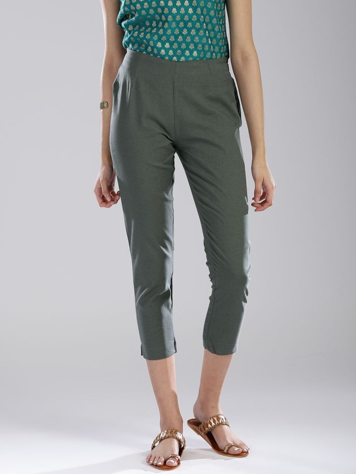 Buy W Women Grey Regular Fit Solid Cropped Trousers  Trousers for Women  2223284  Myntra