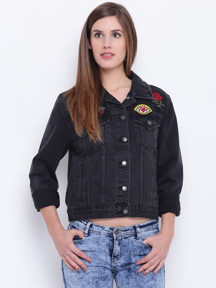 Forever 21 denim jacket black hot sale