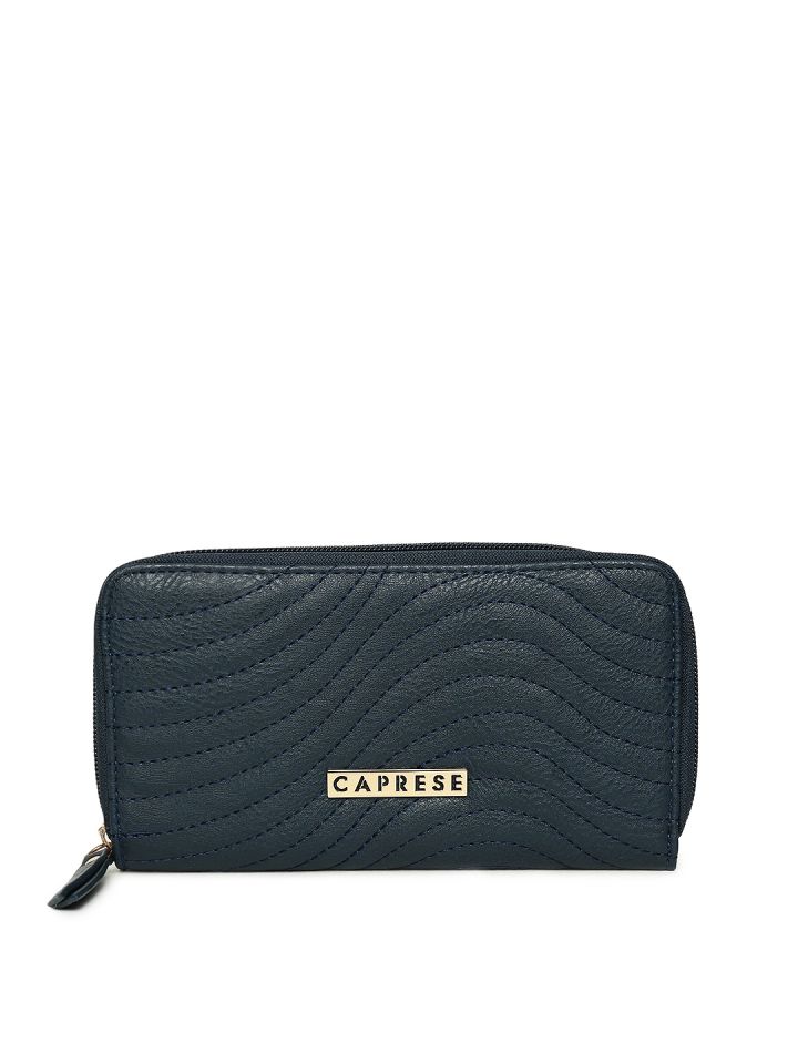 Caprese Women Navy Blue Solid Zip Around Wallet