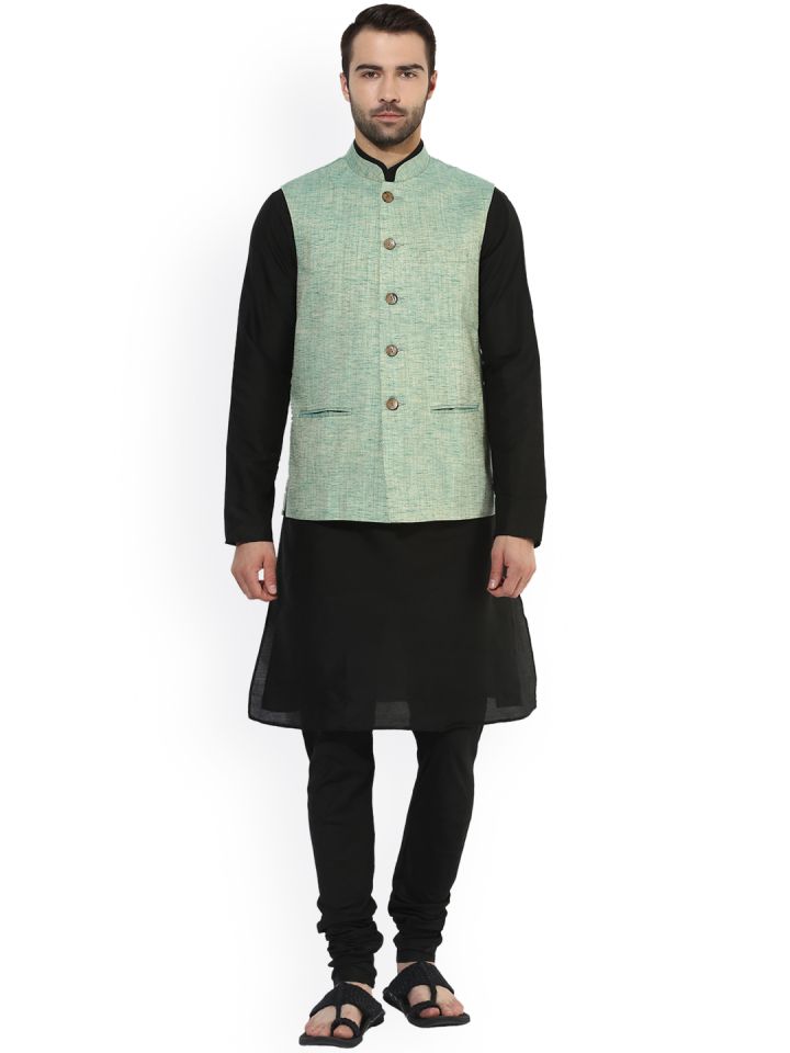 Green kurta with waistcoat