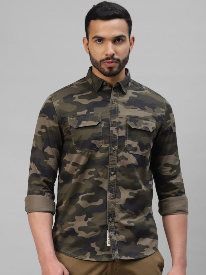 Buy Royal Enfield Camouflage Printed Cotton Slim Fit Casual Shirt