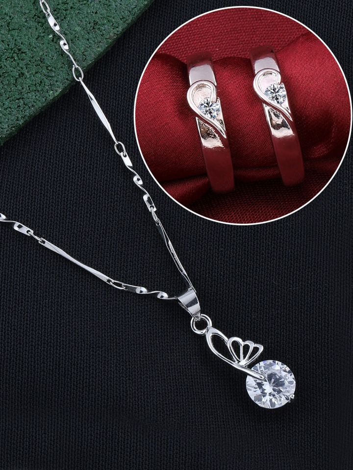 Buy Silver Shine Silver Plated AD Studded Necklace With Adjustable