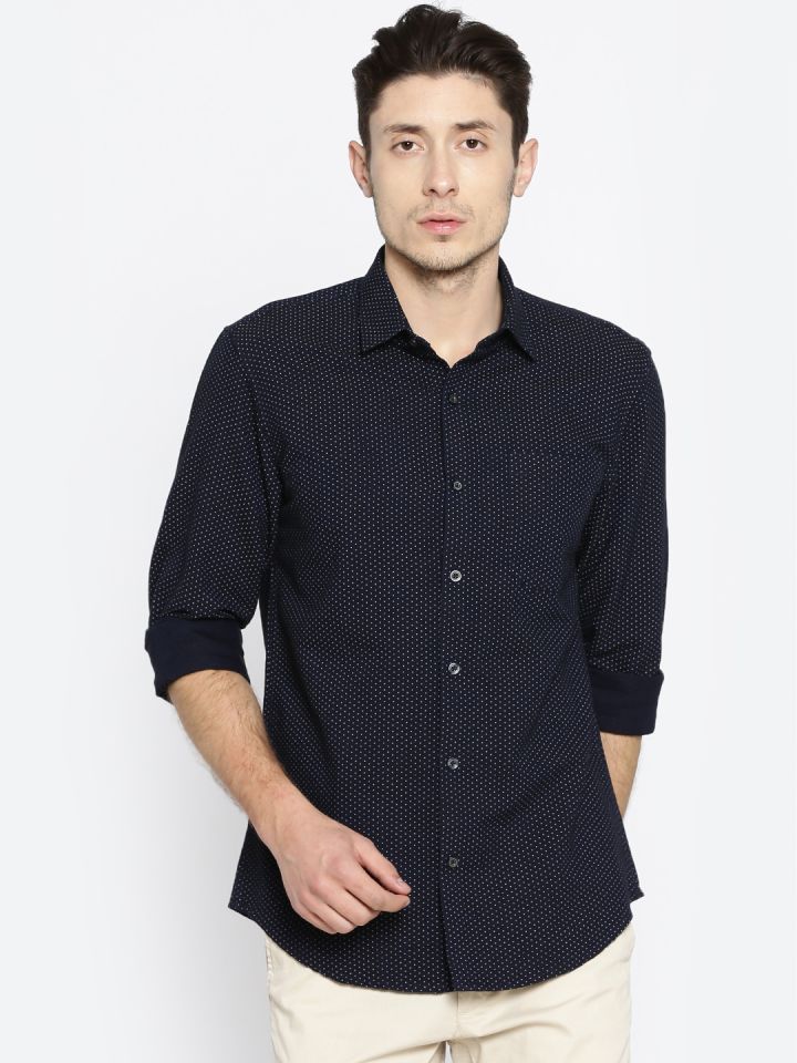 Buy Peter England Casuals Men Navy Blue Slim Fit Printed Casual