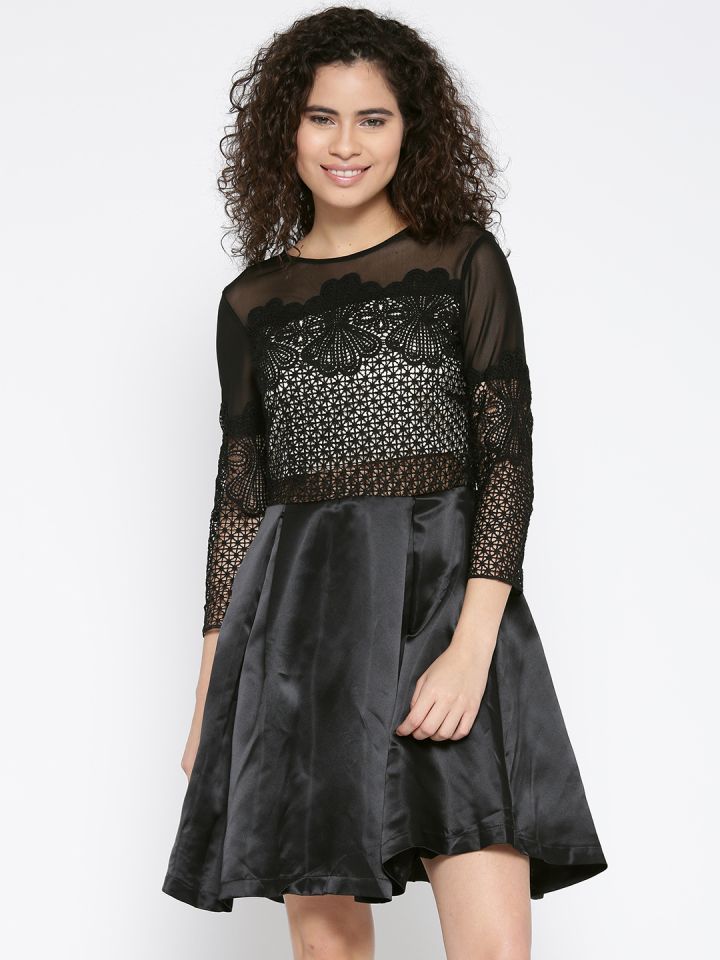 Black lace fit shop and flare skirt