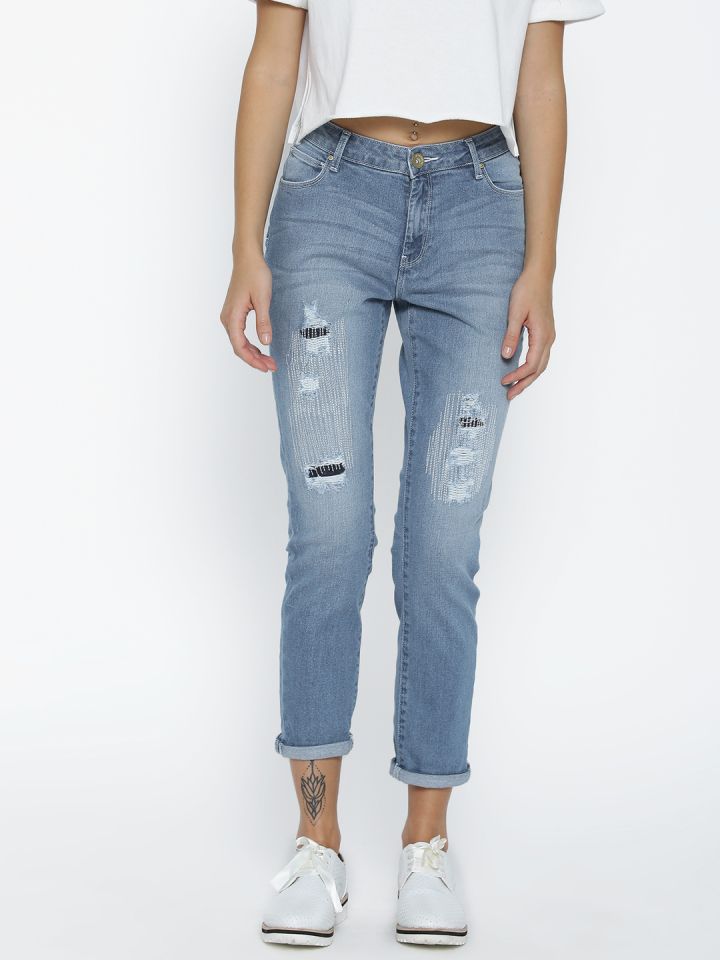 Buy SF JEANS By Pantaloons Women Blue Boyfriend Fit Mildly