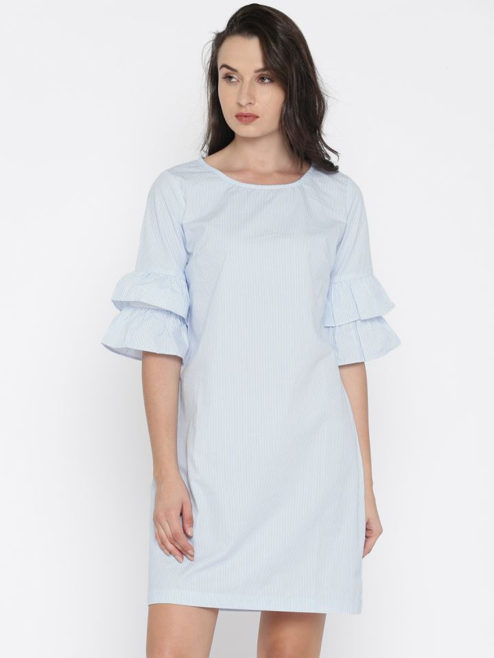 blue and white striped shift dress